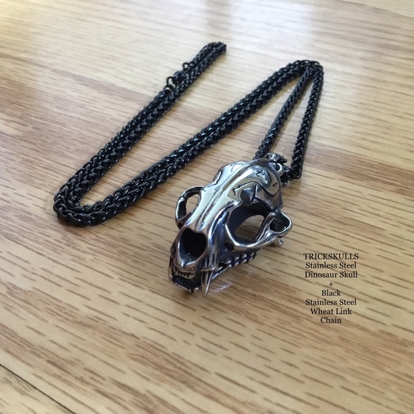 Sabre-Toothed Tiger Smilodon Big Cat Dinosaur Skull Stainless Pendant & Chain - Picture 3 of 15